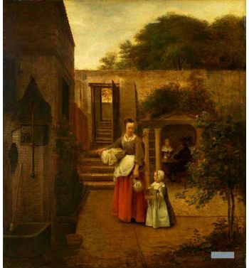 Woman And Child In A Courtyard