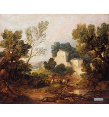 Wooded Landscape With A Driver And Cattle And A Distant Mansion