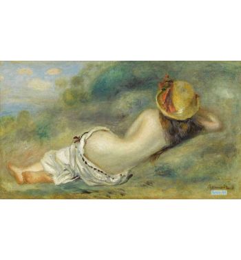 Little Bitter From The Back With A Woman Golden Straw Hat Layered On The Grass