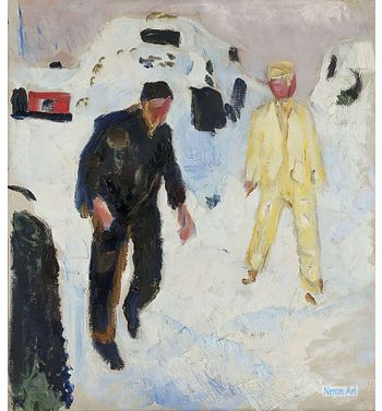 A Black And A Yellow Man In The Snow 1910 12
