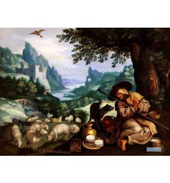 A Rocky River Landscape With The Hermit Wendelin Of Trier