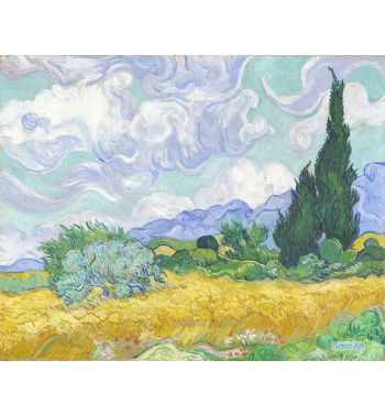 A Wheatfield With Cypresses