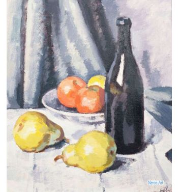 Apples, Pears And A Black Bottle On A Draped Table, c1928