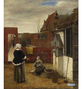 A Woman And Her Maid In A Courtyard