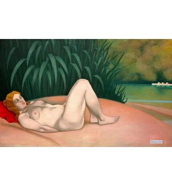 Naked Woman Sleeping At The Edge Of The Water
