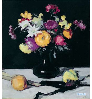 Still Life With Chrysanthemums Against Black, c1912