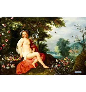 Flora Seated In A Wooded Landscape And Surrounded By Flowers