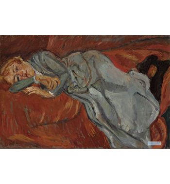 Woman Lying On A Red Couch, c1916