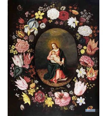Madonna And Child With The Holy Spirit Of A Wreath Of Flowers
