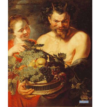 Satyr And Girl With Fruit Basket