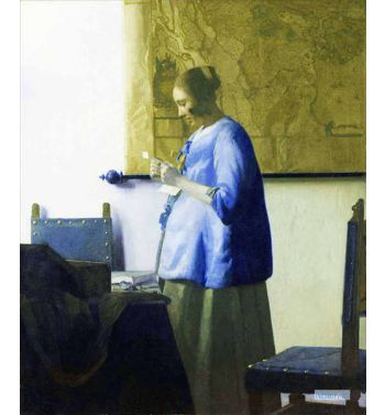 Woman In Blue Reading A Letter