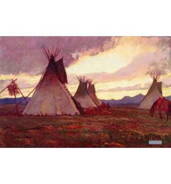 Teepees At Sunset 1919