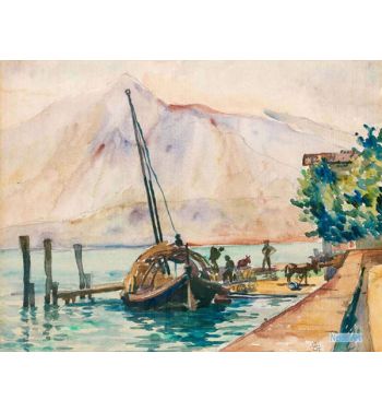 Figures At Landing Stage With Boat, Ticino