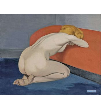 Naked Woman Kneeling In Front Of A Red Couch, 1915