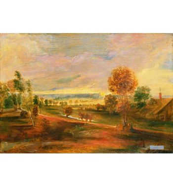 Landscape With Farm Buildings At Sunset