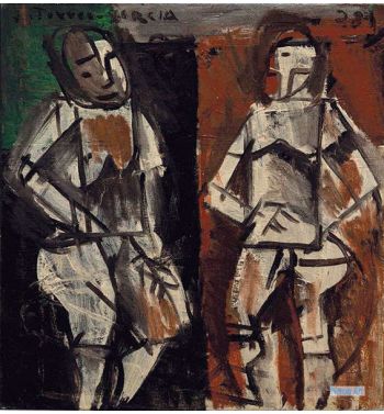 Two Figures With Black And Red Background
