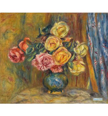 Roses With Blue Curtains
