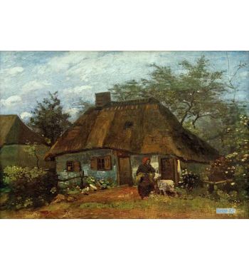 Cottage And Woman With Goat