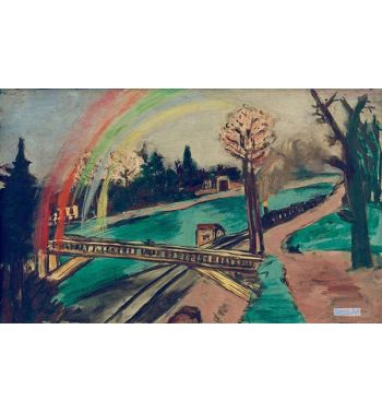Railway Landscape With Rainbow