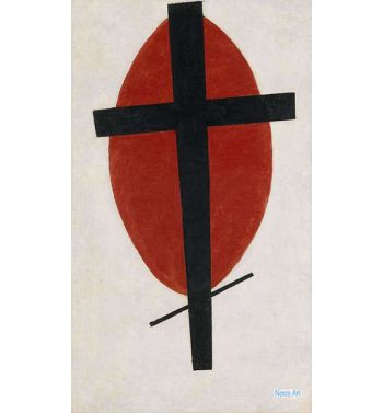 Mystic Suprematism Black Cross On Red Ovaln