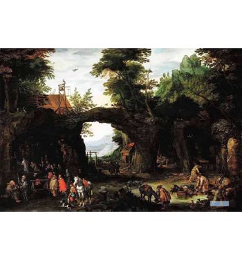 Rocky Landscape With A Mass Held In A Grotto