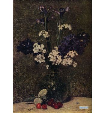 Vase Of Flowers, With Cherries And Almonds On The Table