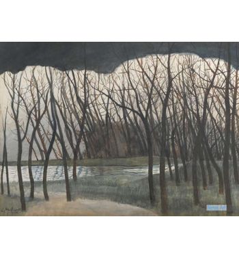 Pond Surrounded By Trees, Winter, Park In Ostend