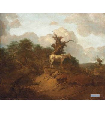 Wooded Landscape With A Peasant A Horse And Cattle