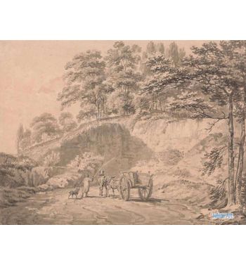 Man With Horse And Cart Entering A Quarry