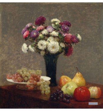 Asters And Fruit On A Table, 1863