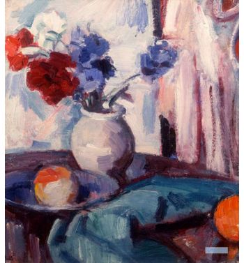 Mixed Carnations And Cornflowers In A Pottery Vase, c1931