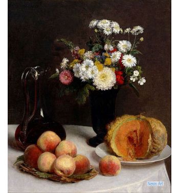 Still Life With Decanter, Flowers And Fruits, 1865