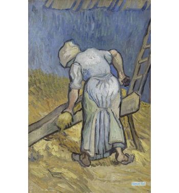 Peasant Woman Cutting Straw After Millet