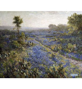 Field Of Texas Bluebonnets And Prickly Pear Cacti