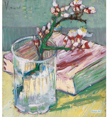 Blossoming Almond Branch In A Glass With A Book