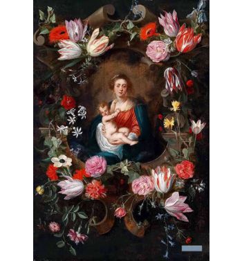 Madonna And Child In A Flower Garland