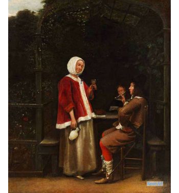 A Woman And Two Men In An Arbor