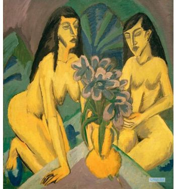 Two Yellow Nudes With Bunch Of Flowers