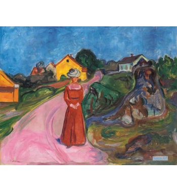 Street In Asgardstrand And A Woman In Red Dress, 1903