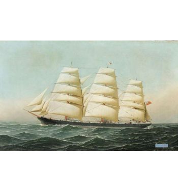 The British Clipper Ship Laomene Under Full Sail At Sea