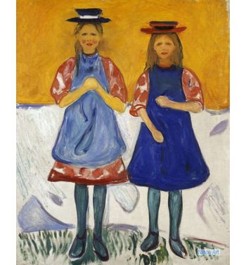 Two Little Girls With Blue Aprons, 1905