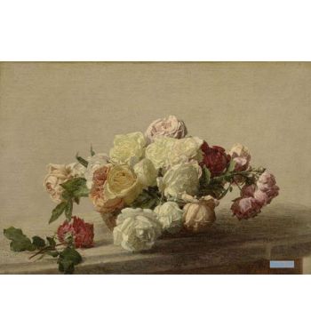 Bowl Of Roses On A Marble Table, 1885