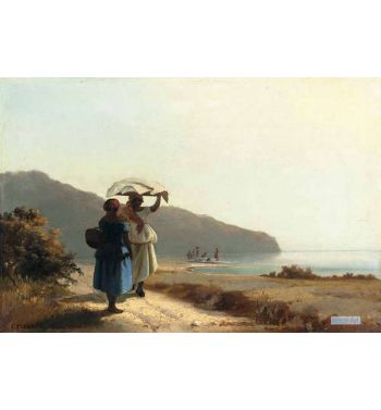 Two Women Chatting By The Sea
