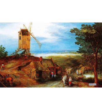 Landscape With Travellers Passing A Cottage And A Miller To A Windmill