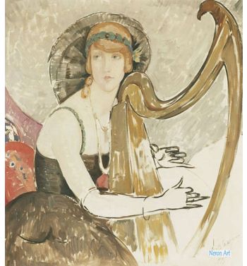A Lady Playing A Harp