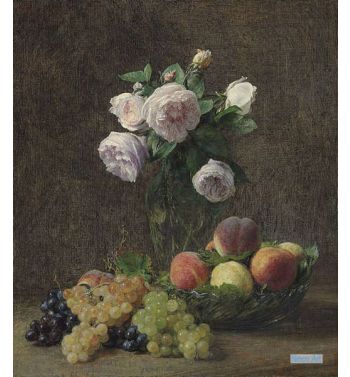 Vase Of Roses, Peaches And Grapes, 1894