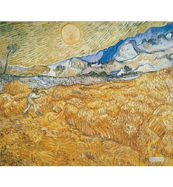 Wheat Fields With Reaper At Sunrise