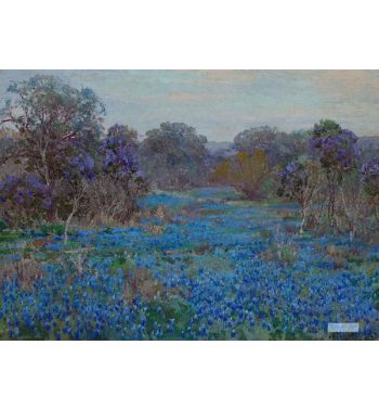 Field Of Bluebonnets With Trees