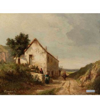 The House By The Road Of Campagne Wth Figures