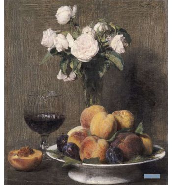 Still Life With Roses, Fruit And A Glass Of Wine, 1872